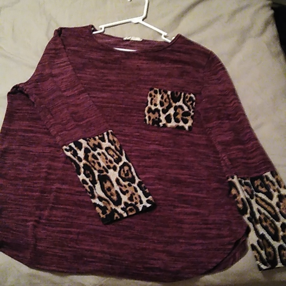 Maroon and cheetah print sweater